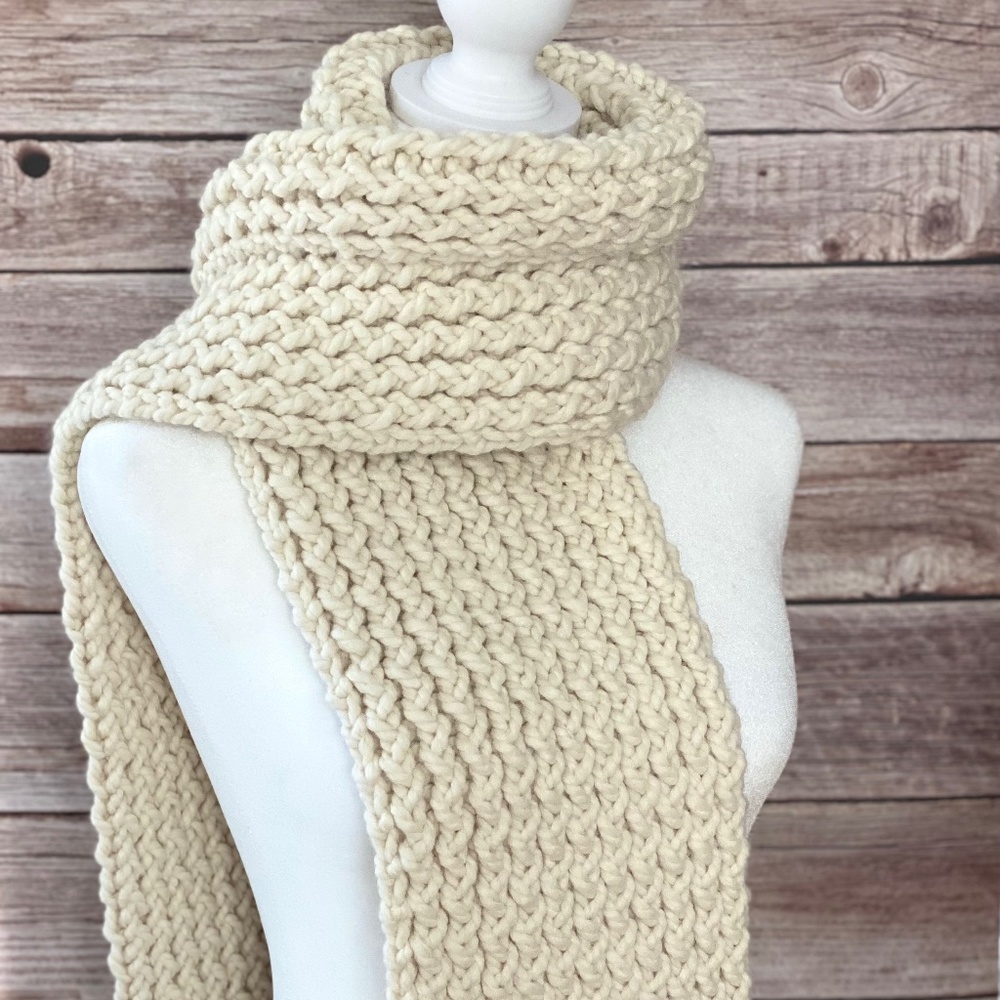 Cream Knit Scarf Chunky Long Wool Blend